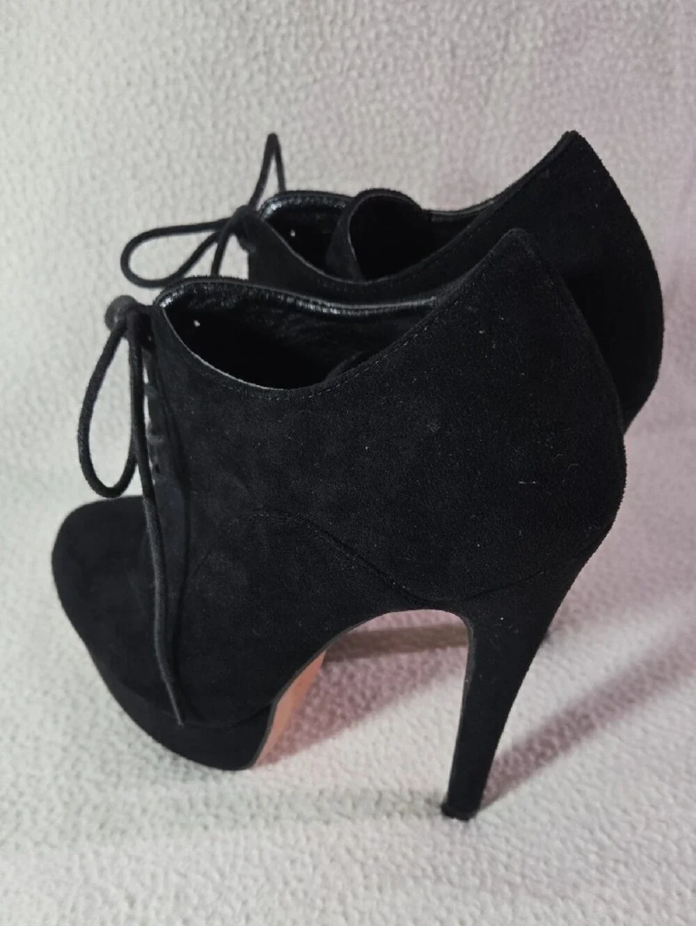 Black Lace-Up Platform High Heel Booties for Women